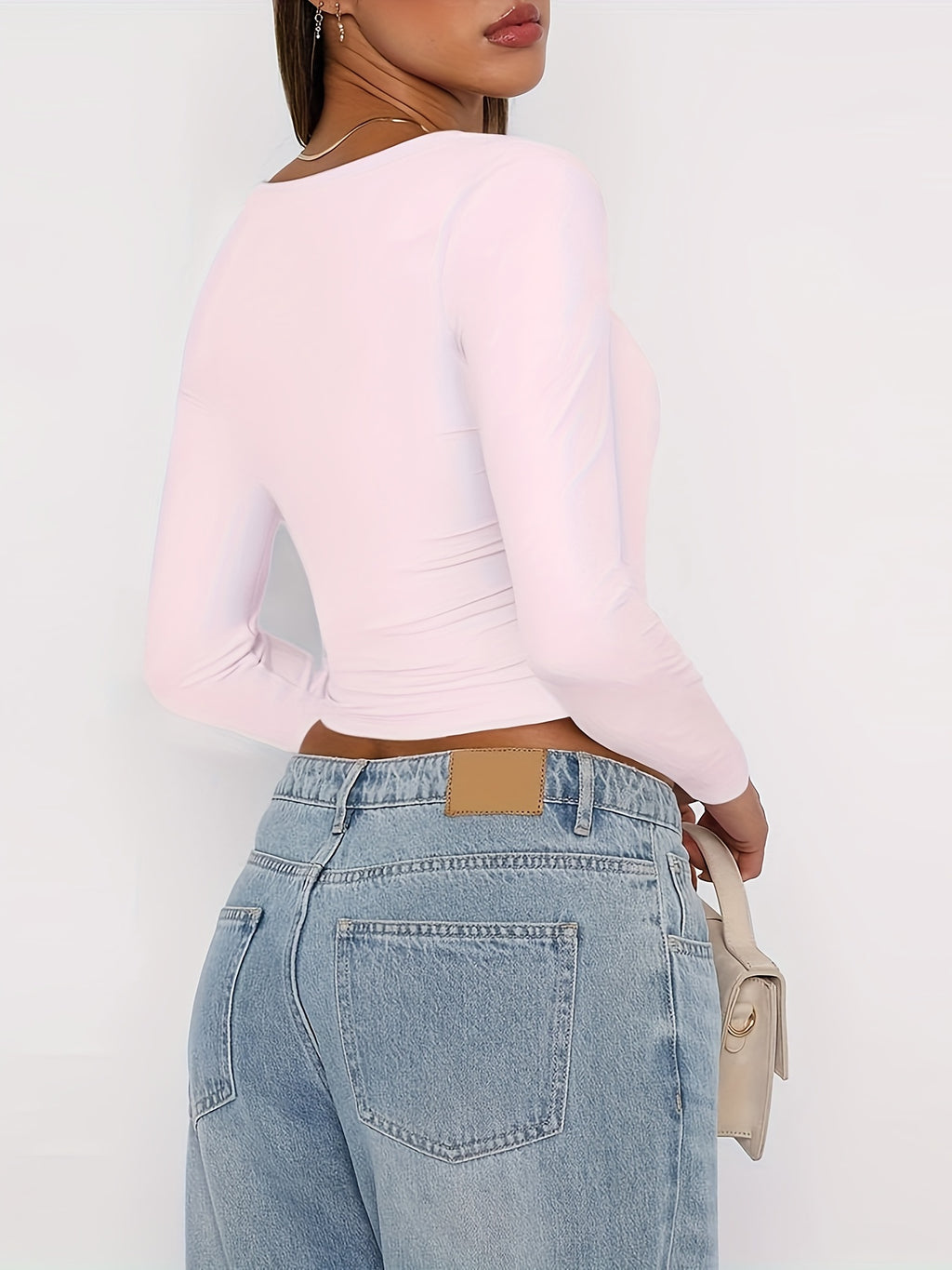 Blusas elegantes para mujer, ajustadas, cortas, de manga larga, cuello cuadrado, color liso, tipo vestido.