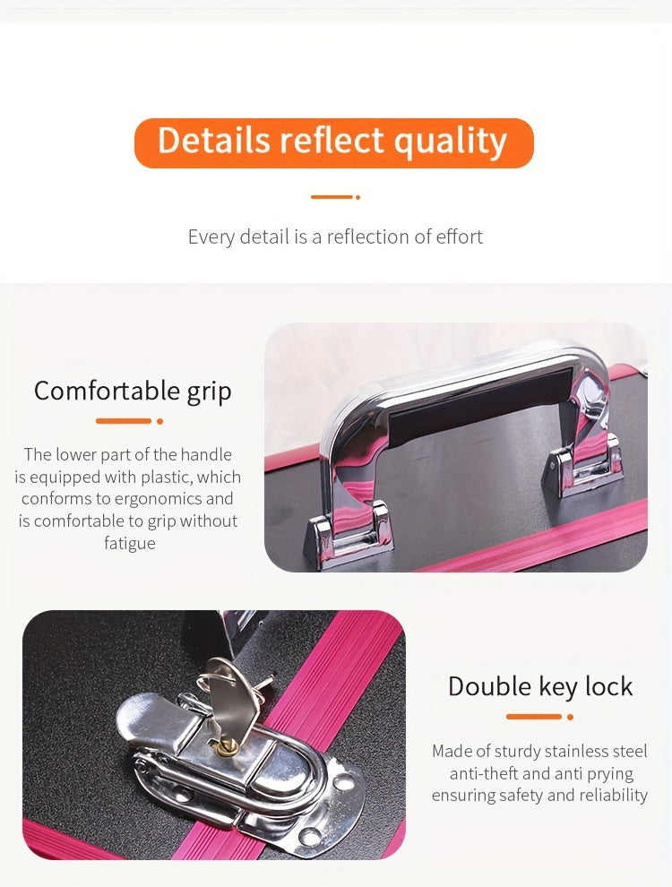 Organizador de maquillaje, estuche grande con bandeja, estuche de maquillaje con soporte para brochas, cierre, almacenamiento portátil para cosméticos de viaje, estuche metálico para maquillaje.