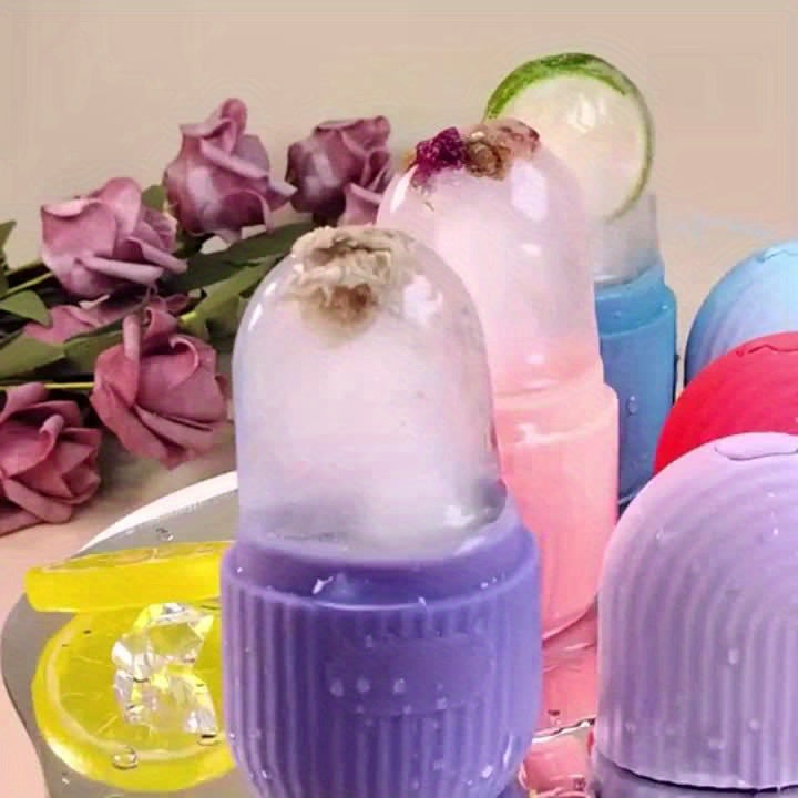 Juego de 3 piezas de herramientas de masaje facial | Incluye masajeador de rodillos, paleta, tabla de raspado corporal y para la espalda. Nueva bolsa de hielo facial de silicona con rejilla para rodillos de color beige claro.