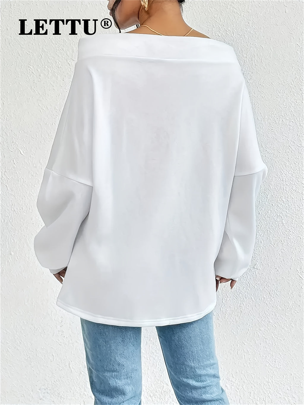 Sudadera blanca lisa con hombros descubiertos y cordón ajustable para mujer - 2025 Nuevas sudaderas de moda para mujer - Sudadera con capucha, cordón ajustable, manga larga, cuello barco, oversize y estilo deportivo informal