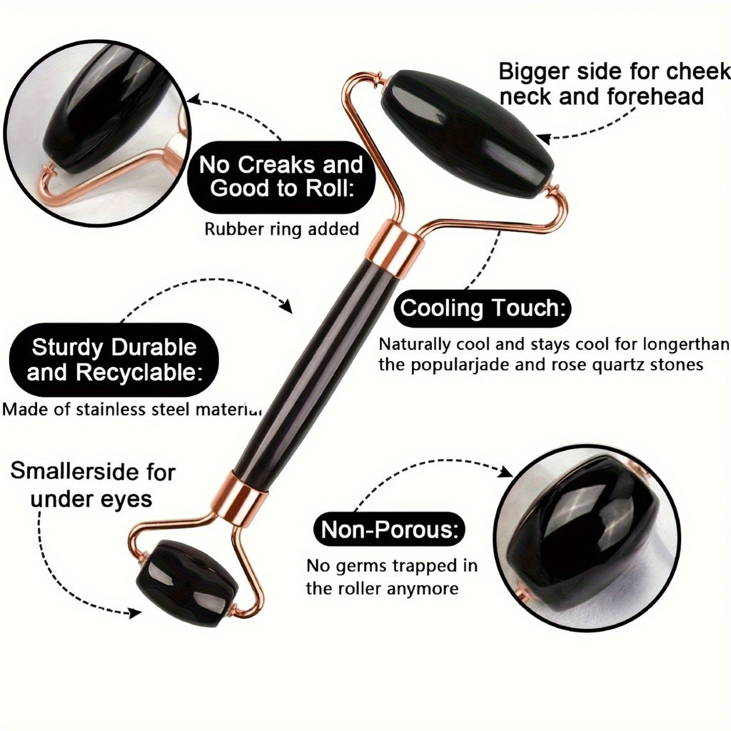 Juego de 3 piezas de herramientas de masaje facial | Incluye masajeador de rodillos, paleta, tabla de raspado corporal y para la espalda. Nueva bolsa de hielo facial de silicona con rejilla para rodillos de color beige claro.