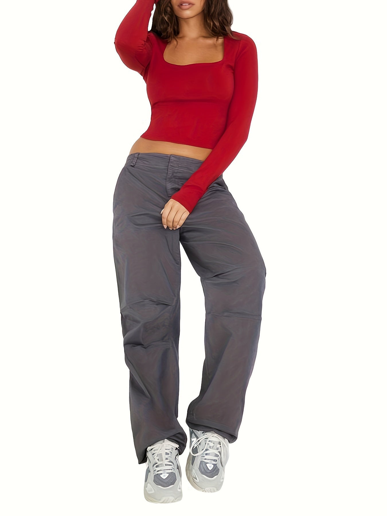 Blusas elegantes para mujer, ajustadas, cortas, de manga larga, cuello cuadrado, color liso, tipo vestido.