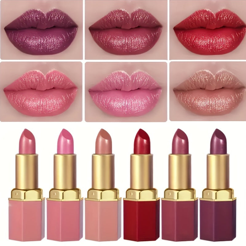 6 Creamy Lipsticks - Long-lasting Moisturising Creamy Formula, Easy To Apply Smooth Texture, Colourful Berry Shades Suitable For All Light Beige Skin Tones, Everyday Make-up, Easy To Apply, Glossy Effect, A Must-have For Beau