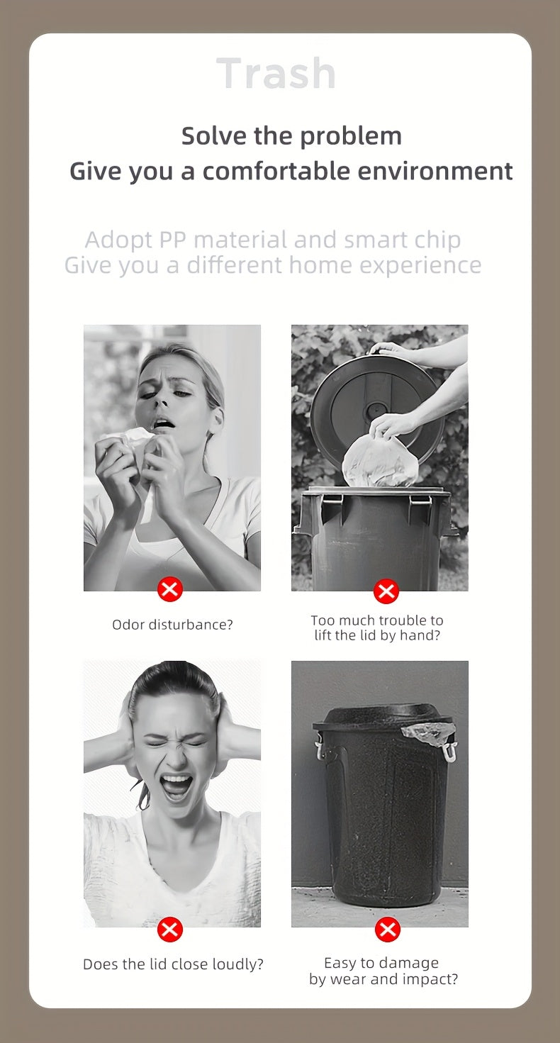 [Smart | Odor-Proof] Quiet Close & Odor-Proof Smart Trash Can | Multiple Capacity Options (3.17gal/3.7gal/4.23gal) & Battery Operated (AA) | Ideal for Kitchen, Bathroom, Living Room, Office - No Batteries Included