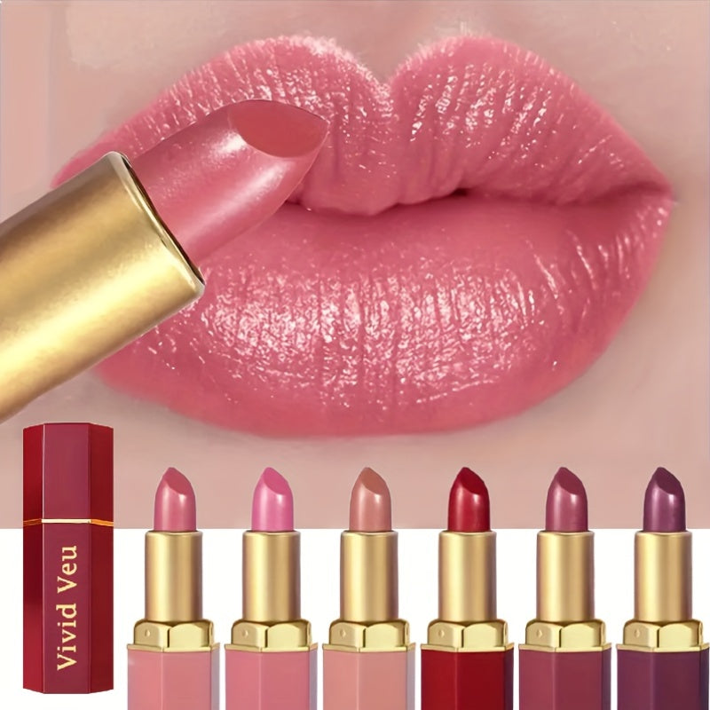 6 Creamy Lipsticks - Long-lasting Moisturising Creamy Formula, Easy To Apply Smooth Texture, Colourful Berry Shades Suitable For All Light Beige Skin Tones, Everyday Make-up, Easy To Apply, Glossy Effect, A Must-have For Beau