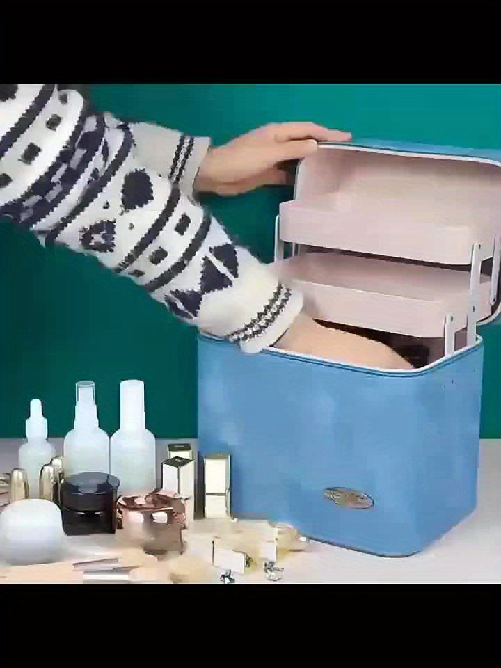 Neceser de maquillaje de gran capacidad de inspiración vintage: estuche cosmético multicapa para mujer, organizador de viaje portátil con espacio para joyas, plástico resistente, caja de maquillaje, TU-SN-HZB633-BE-1P.