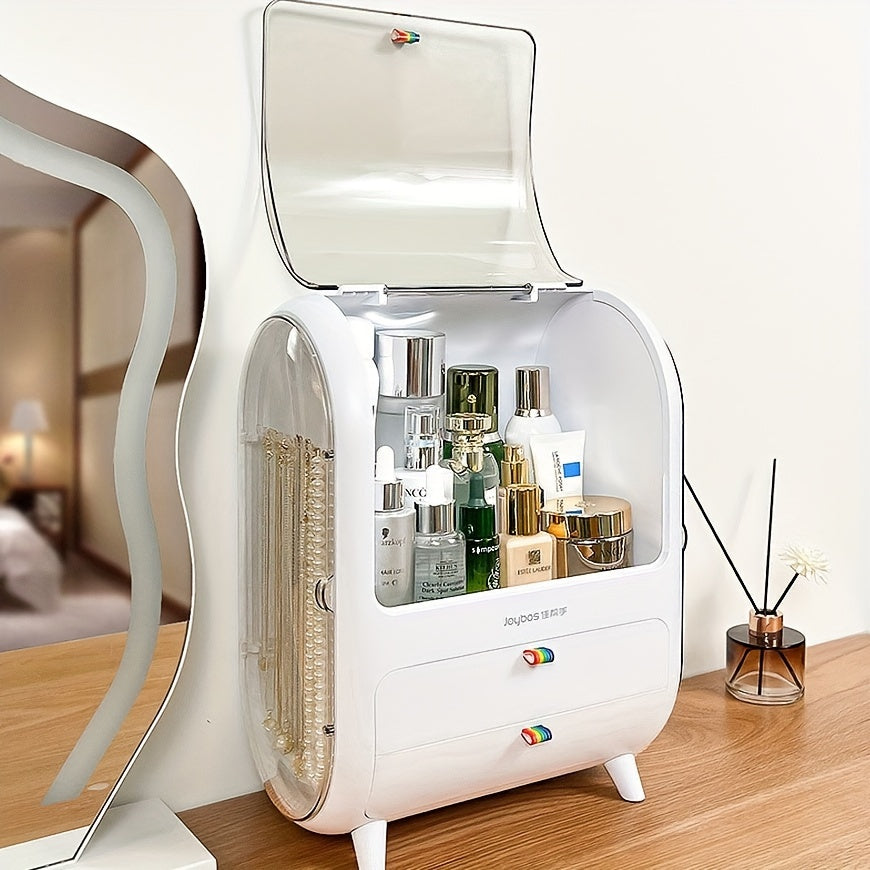 Portable Light Luxury Series Multi-Function Make Up Case Cosmetic Storage, Skin Care Products Jewelry Organizer Lipstick Box - White