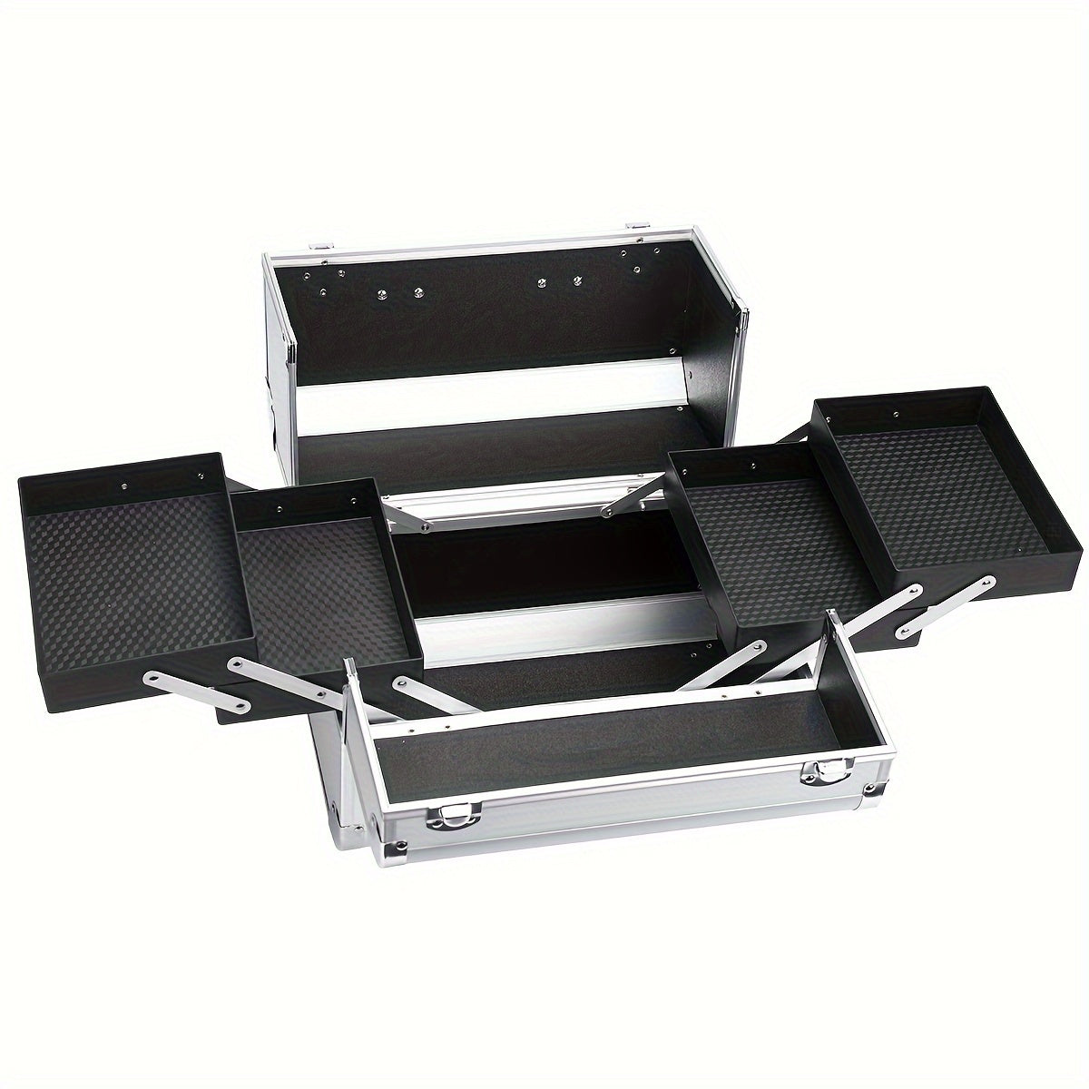 Organizador de maquillaje, estuche grande con bandeja, estuche de maquillaje con soporte para brochas, cierre, almacenamiento portátil para cosméticos de viaje, estuche metálico para maquillaje.