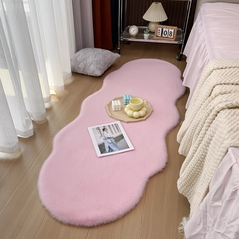 1pc Faux Rabbit Fur Rug, Light Luxury Bedroom Carpet, Dry Cleaning Special-shaped Floor Mat, For Bedside Accessories Living Room Supplies Home Decor Indoors