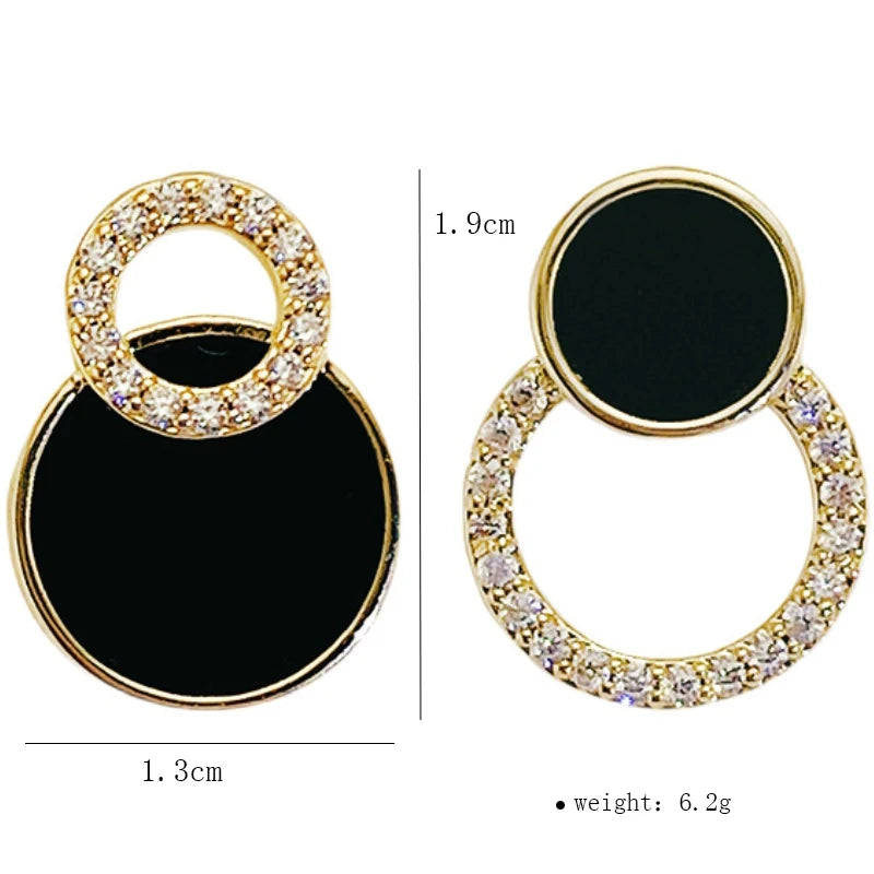 Pendientes de mujer asimétricos redondos huecos pendientes negros accesorios de diamantes de imitación para mujer aretes de mujer