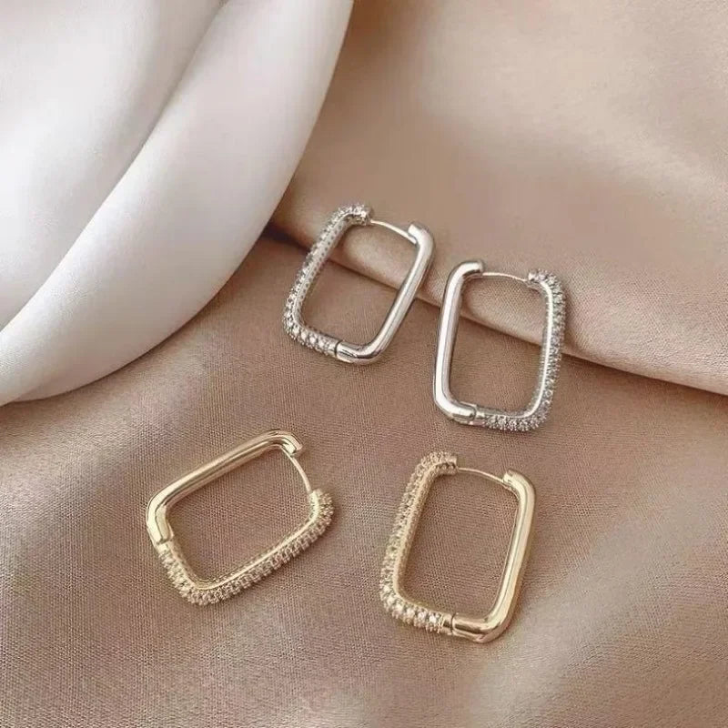 Pendientes de aro circulares cuadrados para Mujer, pendientes de lujo de acero inoxidable, joyería de boda, Aretes para Mujer