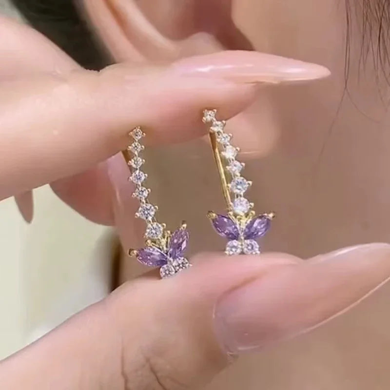 Aretes exquisita moda diseño único elegante delicado mariposa flor pendientes señoras joyería para personas mayores regalo de fiesta de cumpleaños 이