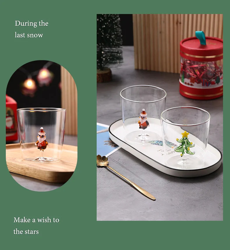 Taza de café de vidrio con forma de árbol de Navidad de 300 ml. Vaso para jugo. Taza para leche. Ideal como regalo de Navidad. Decoración para la mesa del comedor. Taza navideña.