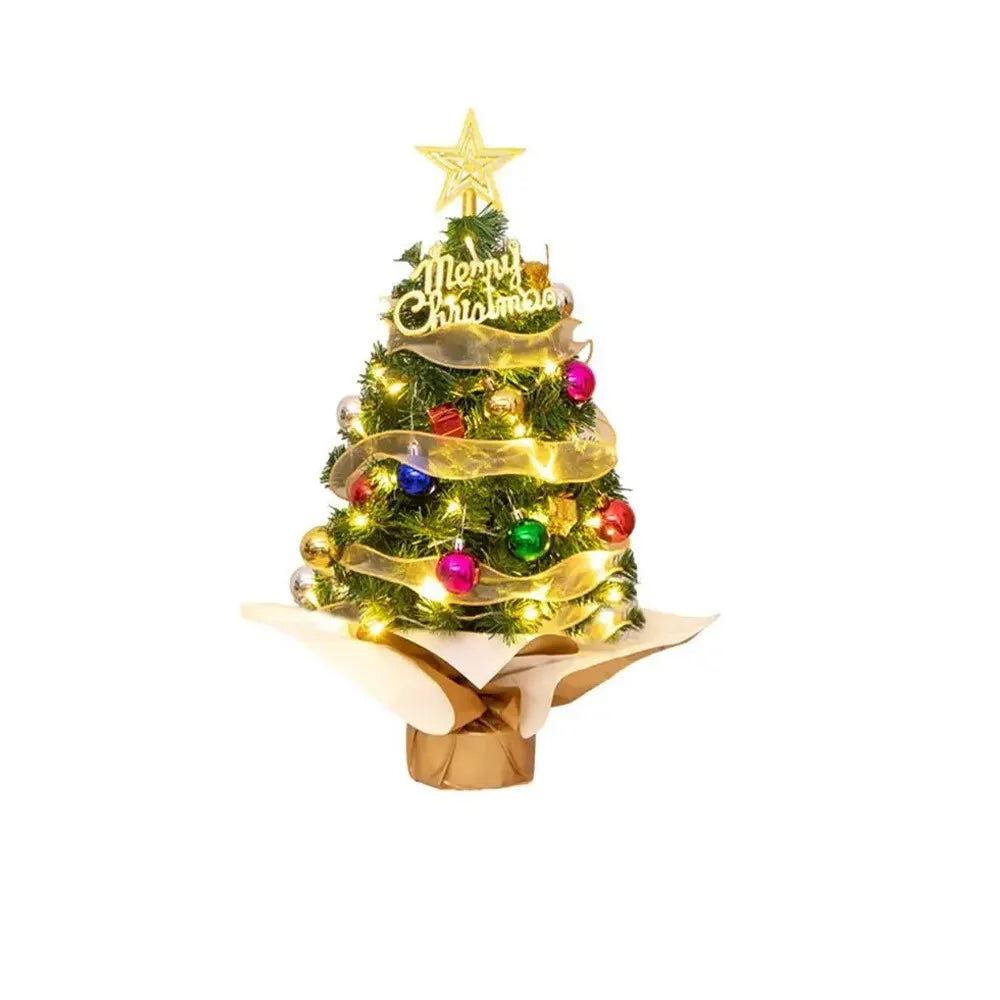 Decoración festiva Árbol de Navidad artificial mini con luces Adornos de colores para el escritorio con estrella Modelo de árbol de Navidad Navidad