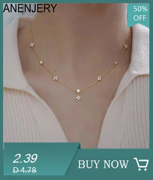 ANENJERY Pendientes de aro con colgante de flor de circón para mujer, aretes de joyería Huggies de moda simples