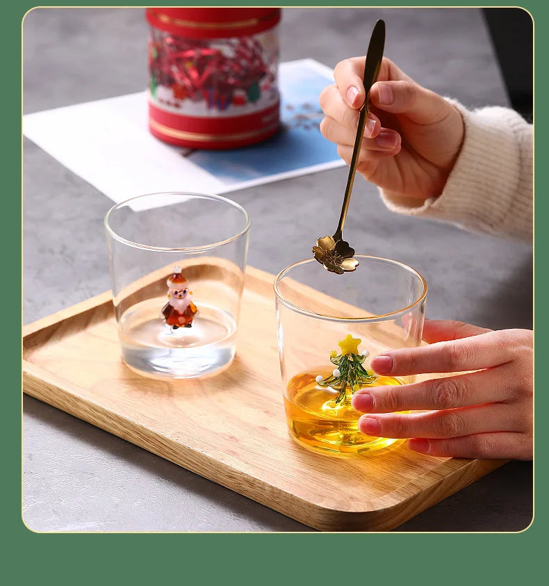 Taza de café de vidrio con forma de árbol de Navidad de 300 ml. Vaso para jugo. Taza para leche. Ideal como regalo de Navidad. Decoración para la mesa del comedor. Taza navideña.