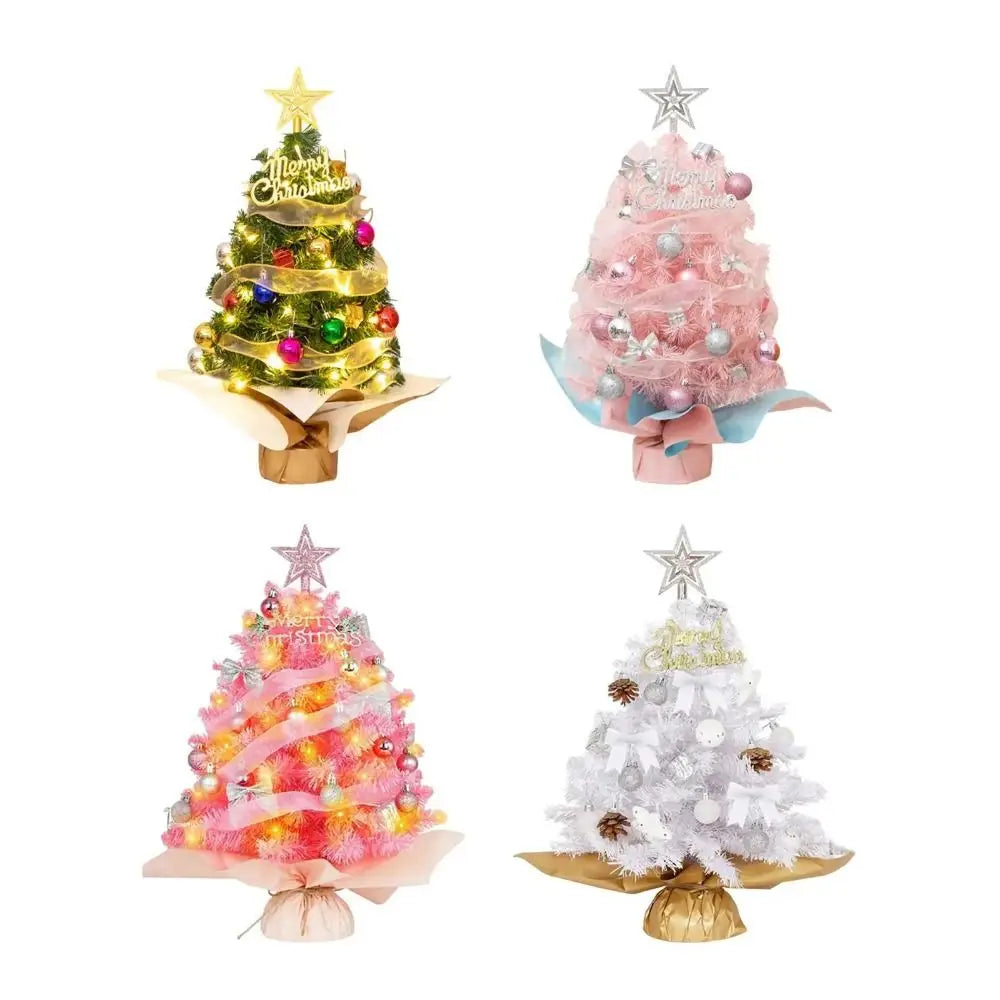 Decoración festiva Árbol de Navidad artificial mini con luces Adornos de colores para el escritorio con estrella Modelo de árbol de Navidad Navidad