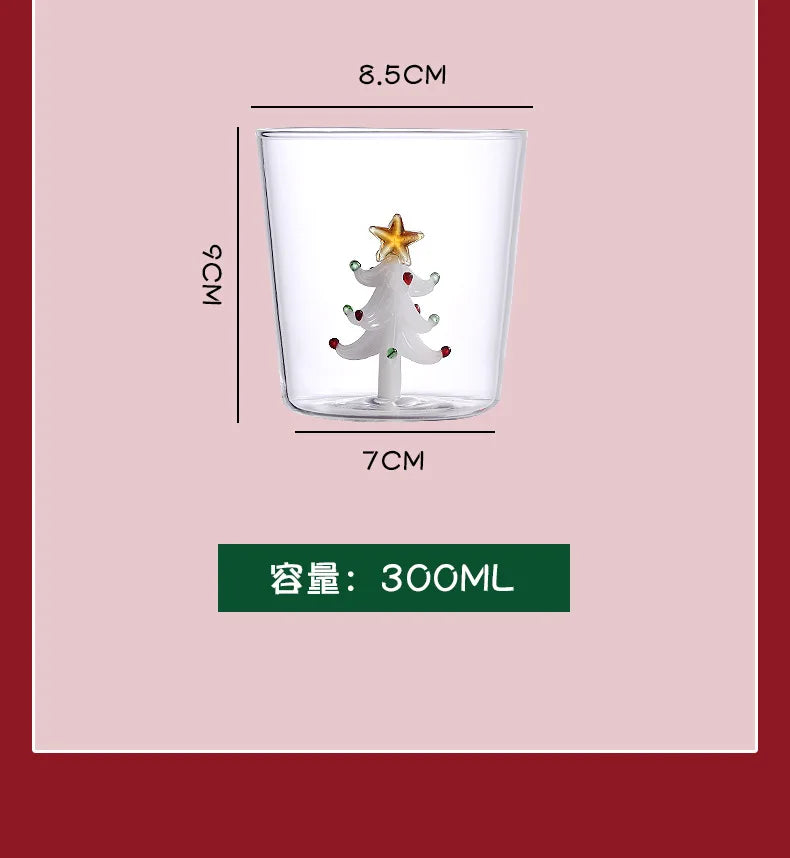 Taza de café de vidrio con forma de árbol de Navidad de 300 ml. Vaso para jugo. Taza para leche. Ideal como regalo de Navidad. Decoración para la mesa del comedor. Taza navideña.