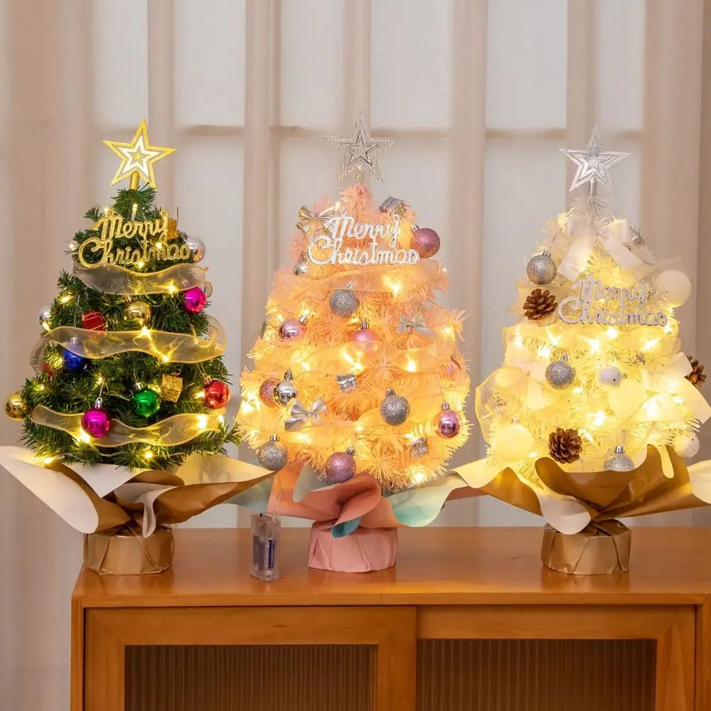 Decoración festiva Árbol de Navidad artificial mini con luces Adornos de colores para el escritorio con estrella Modelo de árbol de Navidad Navidad