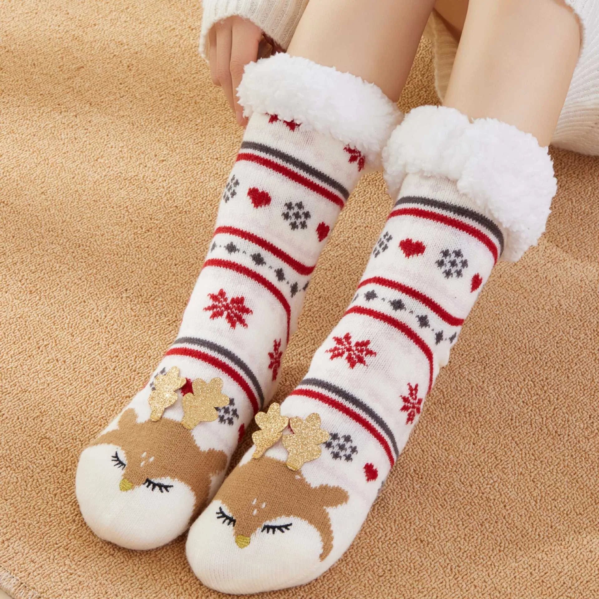 Calcetines navideños con renos Calcetines de lana para dormir en invierno Feliz Navidad Regalo Feliz Año Nuevo 2026