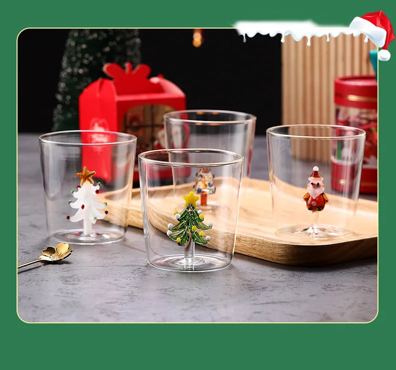 Taza de café de vidrio con forma de árbol de Navidad de 300 ml. Vaso para jugo. Taza para leche. Ideal como regalo de Navidad. Decoración para la mesa del comedor. Taza navideña.