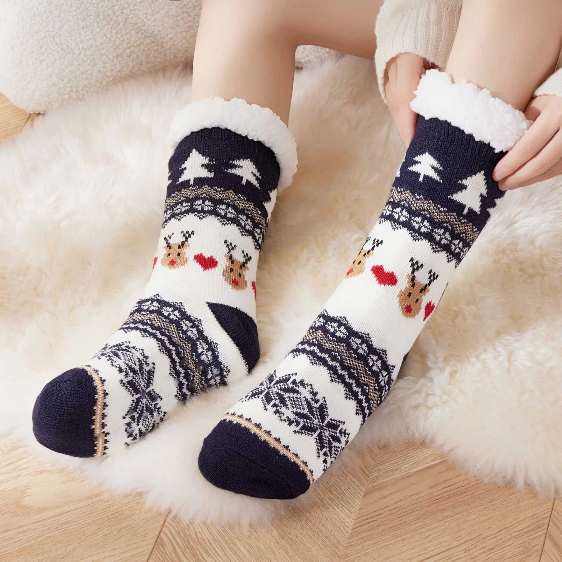 Calcetines navideños con renos Calcetines de lana para dormir en invierno Feliz Navidad Regalo Feliz Año Nuevo 2026
