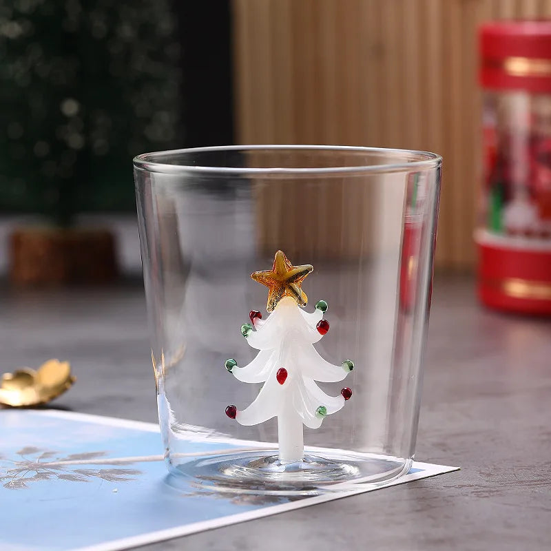 Taza de café de vidrio con forma de árbol de Navidad de 300 ml. Vaso para jugo. Taza para leche. Ideal como regalo de Navidad. Decoración para la mesa del comedor. Taza navideña.
