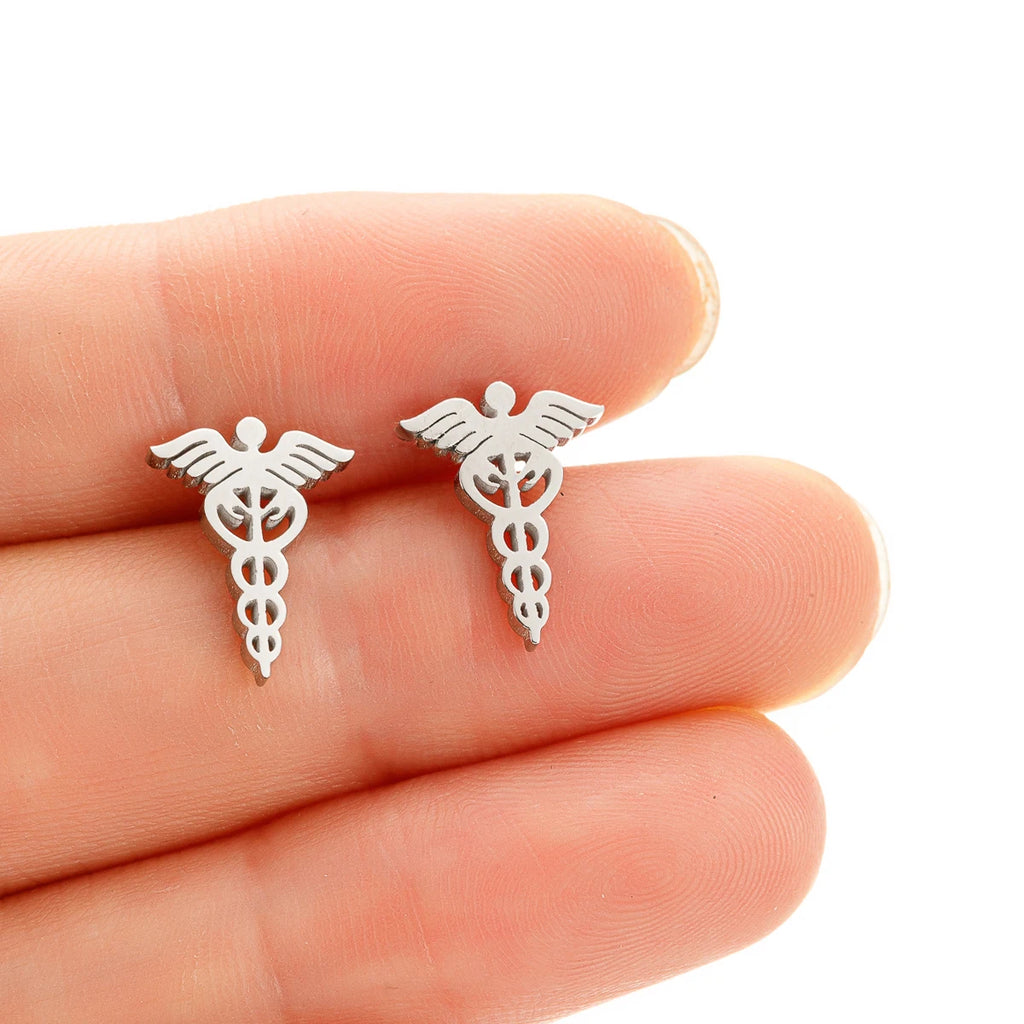 Pendientes Punk de acero inoxidable para mujer, Aretes de tuerca para dentista, accesorios para médico y enfermera, 1 par
