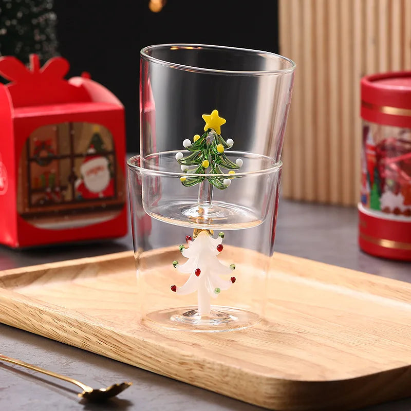 Taza de café de vidrio con forma de árbol de Navidad de 300 ml. Vaso para jugo. Taza para leche. Ideal como regalo de Navidad. Decoración para la mesa del comedor. Taza navideña.