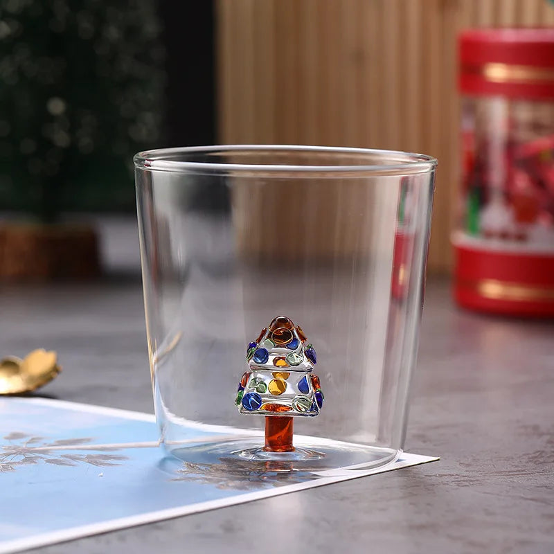Taza de café de vidrio con forma de árbol de Navidad de 300 ml. Vaso para jugo. Taza para leche. Ideal como regalo de Navidad. Decoración para la mesa del comedor. Taza navideña.