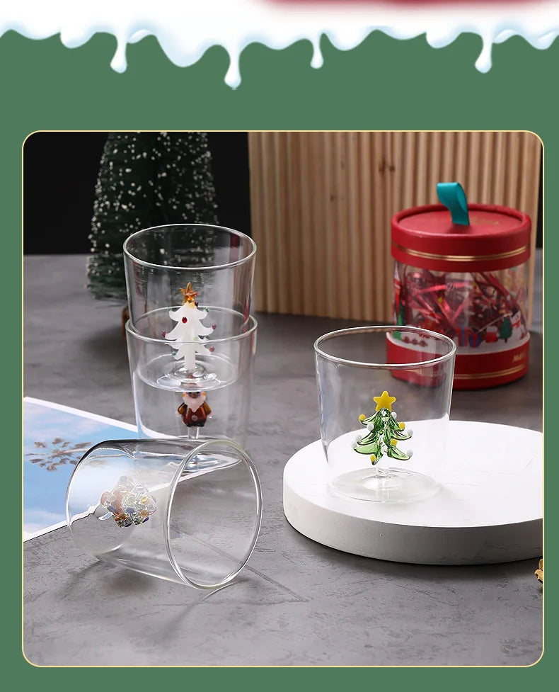 Taza de café de vidrio con forma de árbol de Navidad de 300 ml. Vaso para jugo. Taza para leche. Ideal como regalo de Navidad. Decoración para la mesa del comedor. Taza navideña.