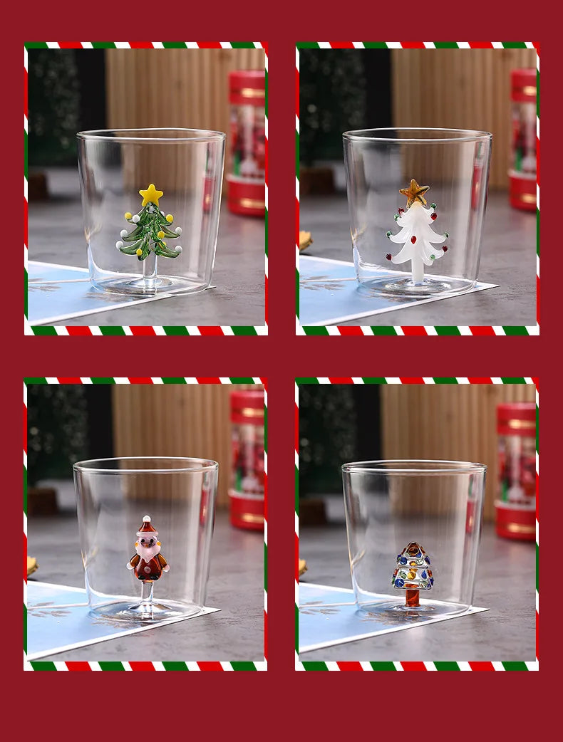 Taza de café de vidrio con forma de árbol de Navidad de 300 ml. Vaso para jugo. Taza para leche. Ideal como regalo de Navidad. Decoración para la mesa del comedor. Taza navideña.