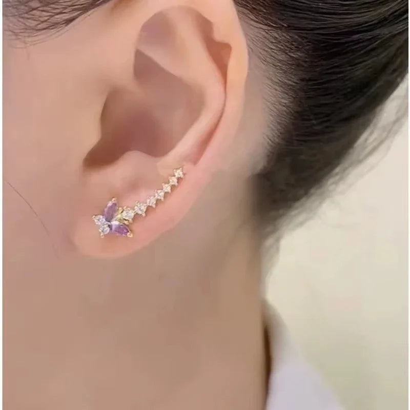 Aretes exquisita moda diseño único elegante delicado mariposa flor pendientes señoras joyería para personas mayores regalo de fiesta de cumpleaños 이