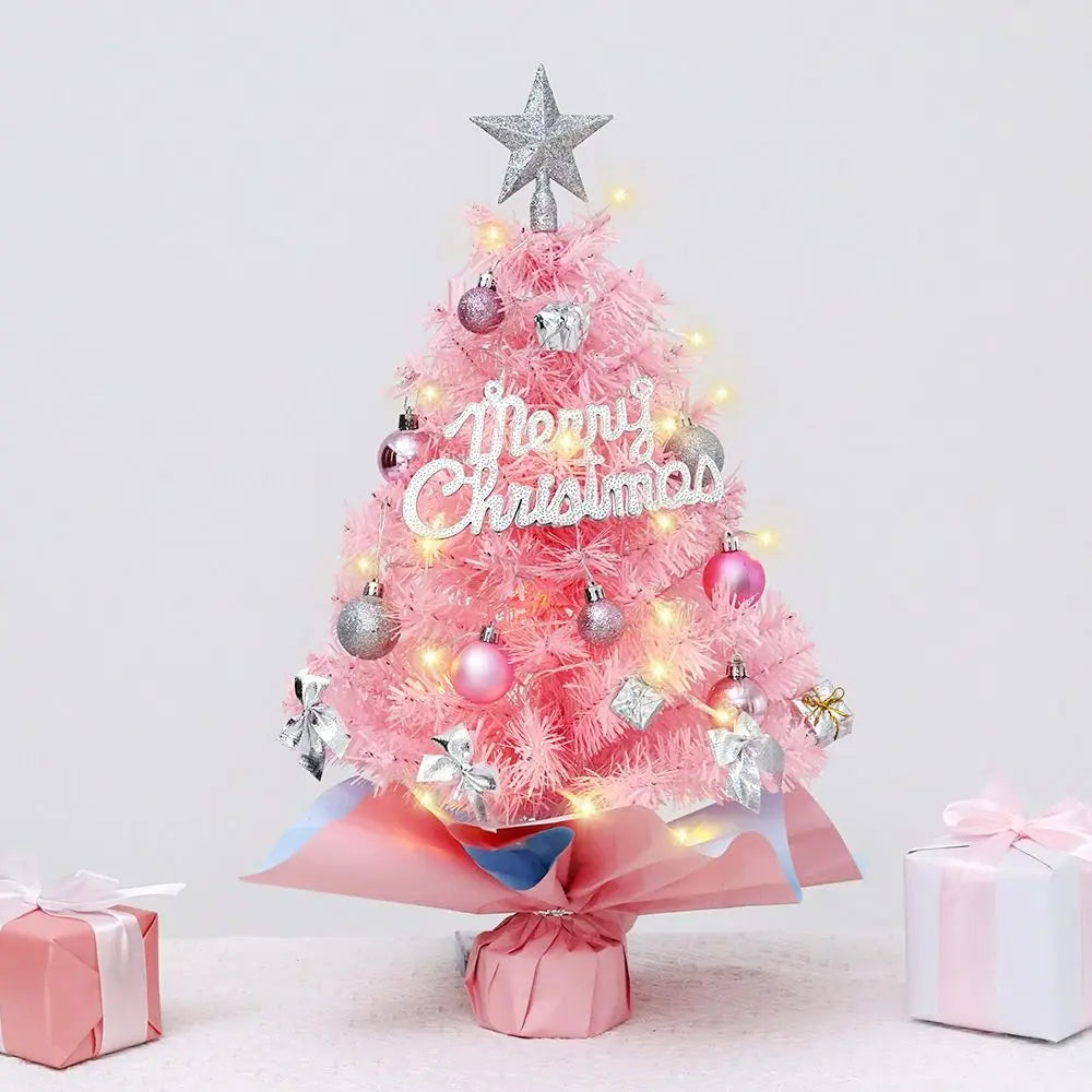 Decoración festiva Árbol de Navidad artificial mini con luces Adornos de colores para el escritorio con estrella Modelo de árbol de Navidad Navidad