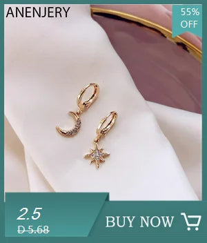 ANENJERY Pendientes de aro con colgante de flor de circón para mujer, aretes de joyería Huggies de moda simples