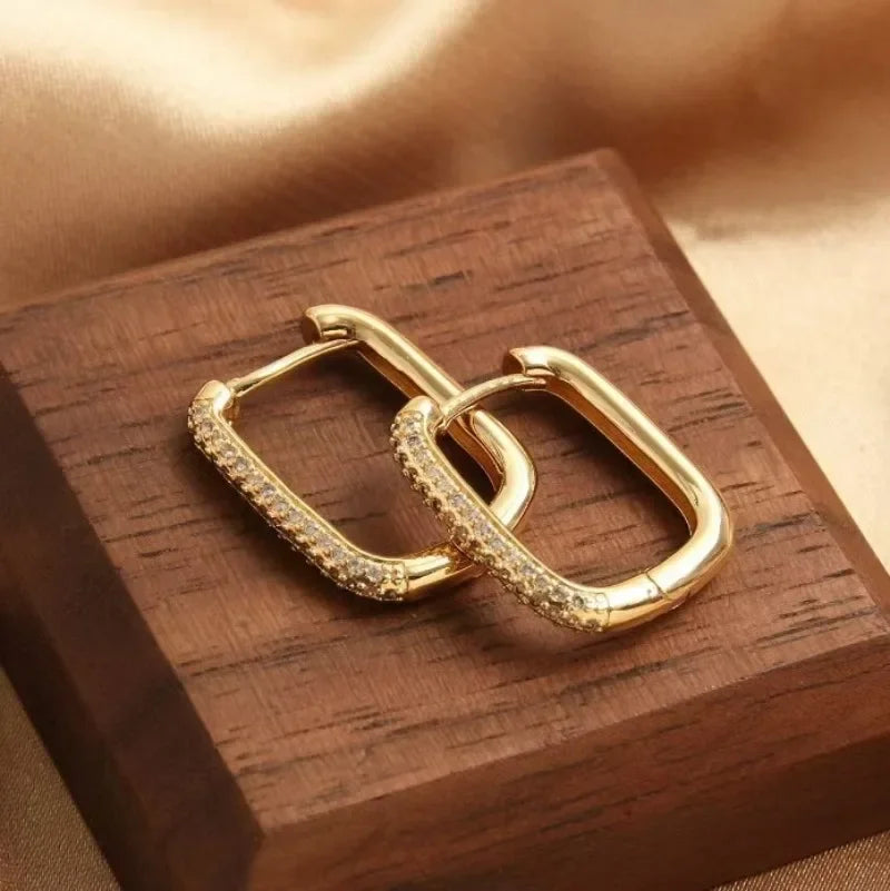 Pendientes de aro circulares cuadrados para Mujer, pendientes de lujo de acero inoxidable, joyería de boda, Aretes para Mujer