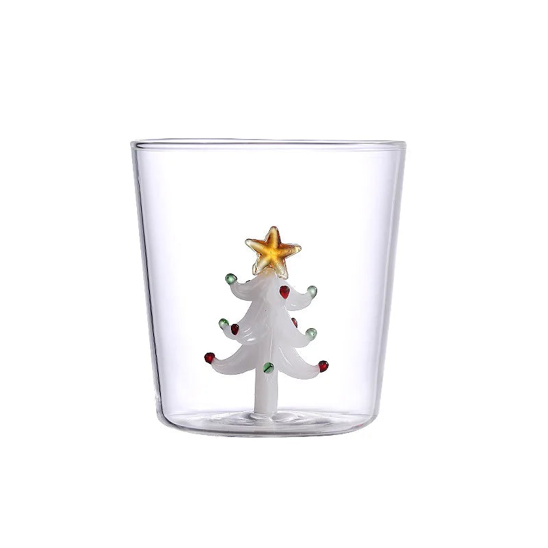 Taza de café de vidrio con forma de árbol de Navidad de 300 ml. Vaso para jugo. Taza para leche. Ideal como regalo de Navidad. Decoración para la mesa del comedor. Taza navideña.