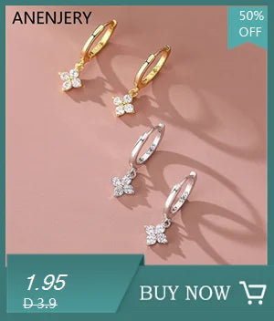 ANENJERY Pendientes de aro con colgante de flor de circón para mujer, aretes de joyería Huggies de moda simples