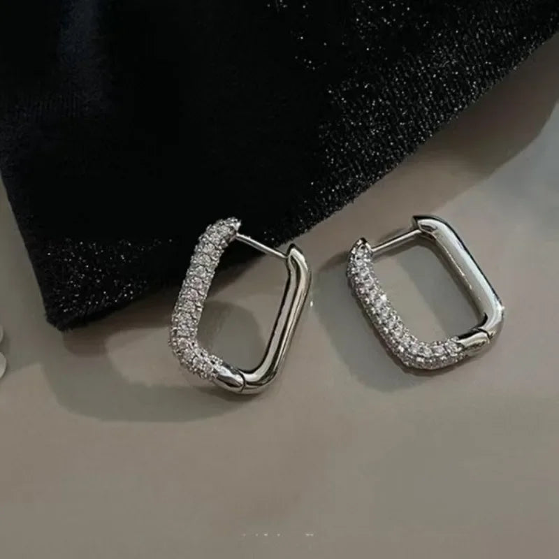 Pendientes de aro circulares cuadrados para Mujer, pendientes de lujo de acero inoxidable, joyería de boda, Aretes para Mujer