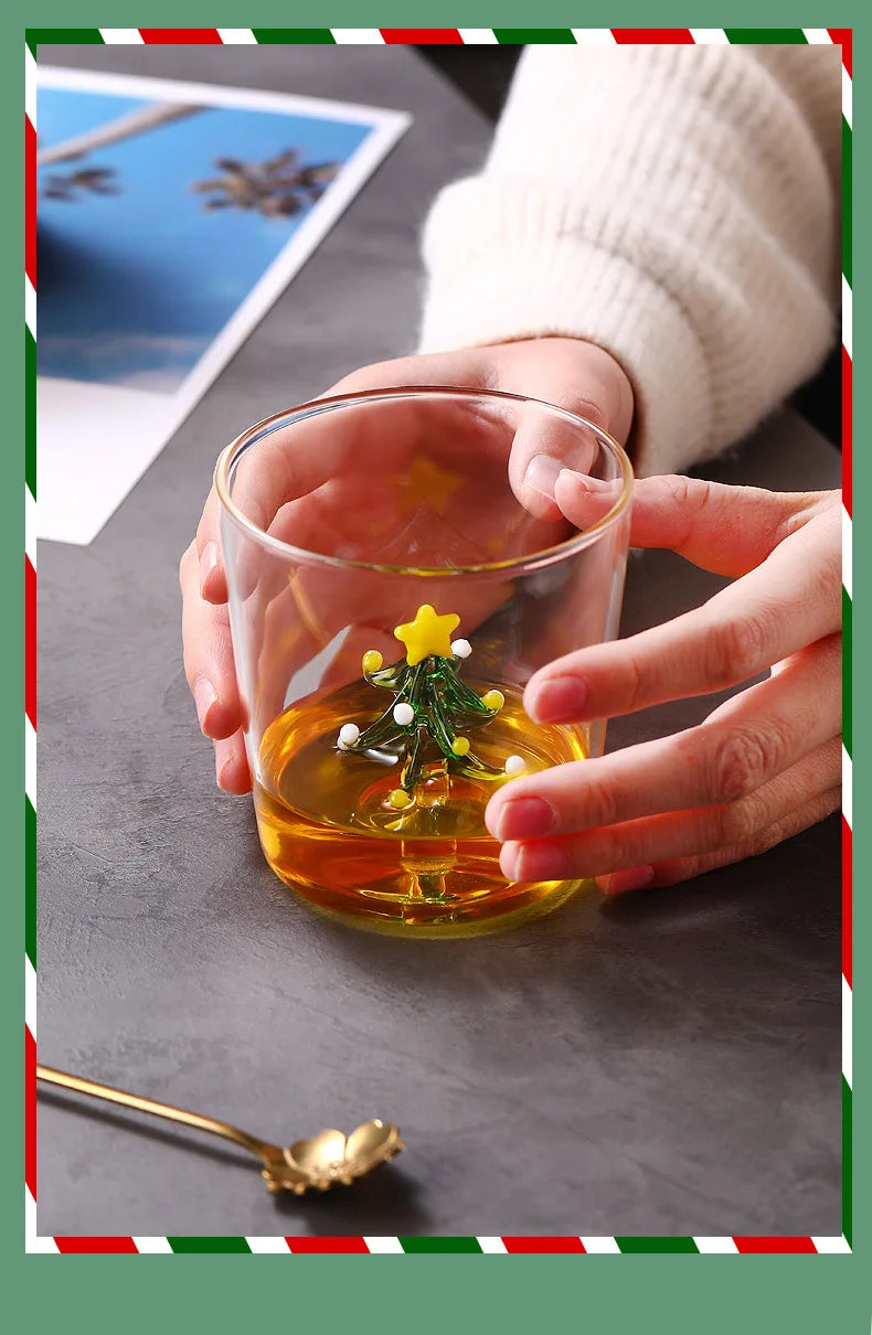 Taza de café de vidrio con forma de árbol de Navidad de 300 ml. Vaso para jugo. Taza para leche. Ideal como regalo de Navidad. Decoración para la mesa del comedor. Taza navideña.
