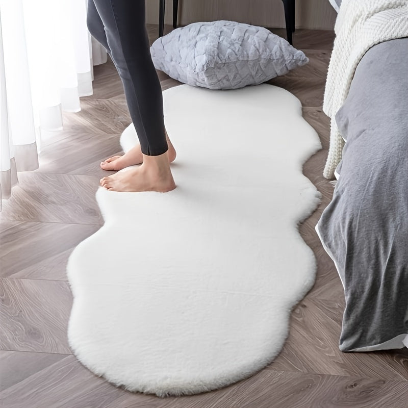 1pc Faux Rabbit Fur Rug, Light Luxury Bedroom Carpet, Dry Cleaning Special-shaped Floor Mat, For Bedside Accessories Living Room Supplies Home Decor Indoors