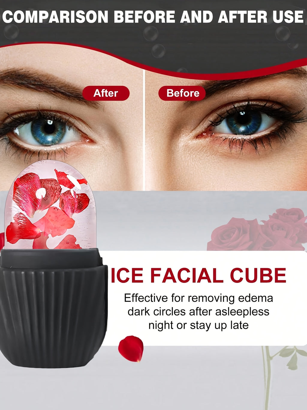 Juego de 3 piezas de herramientas de masaje facial | Incluye masajeador de rodillos, paleta, tabla de raspado corporal y para la espalda. Nueva bolsa de hielo facial de silicona con rejilla para rodillos de color beige claro.