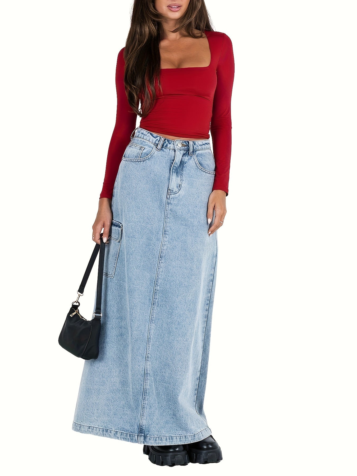 Blusas elegantes para mujer, ajustadas, cortas, de manga larga, cuello cuadrado, color liso, tipo vestido.