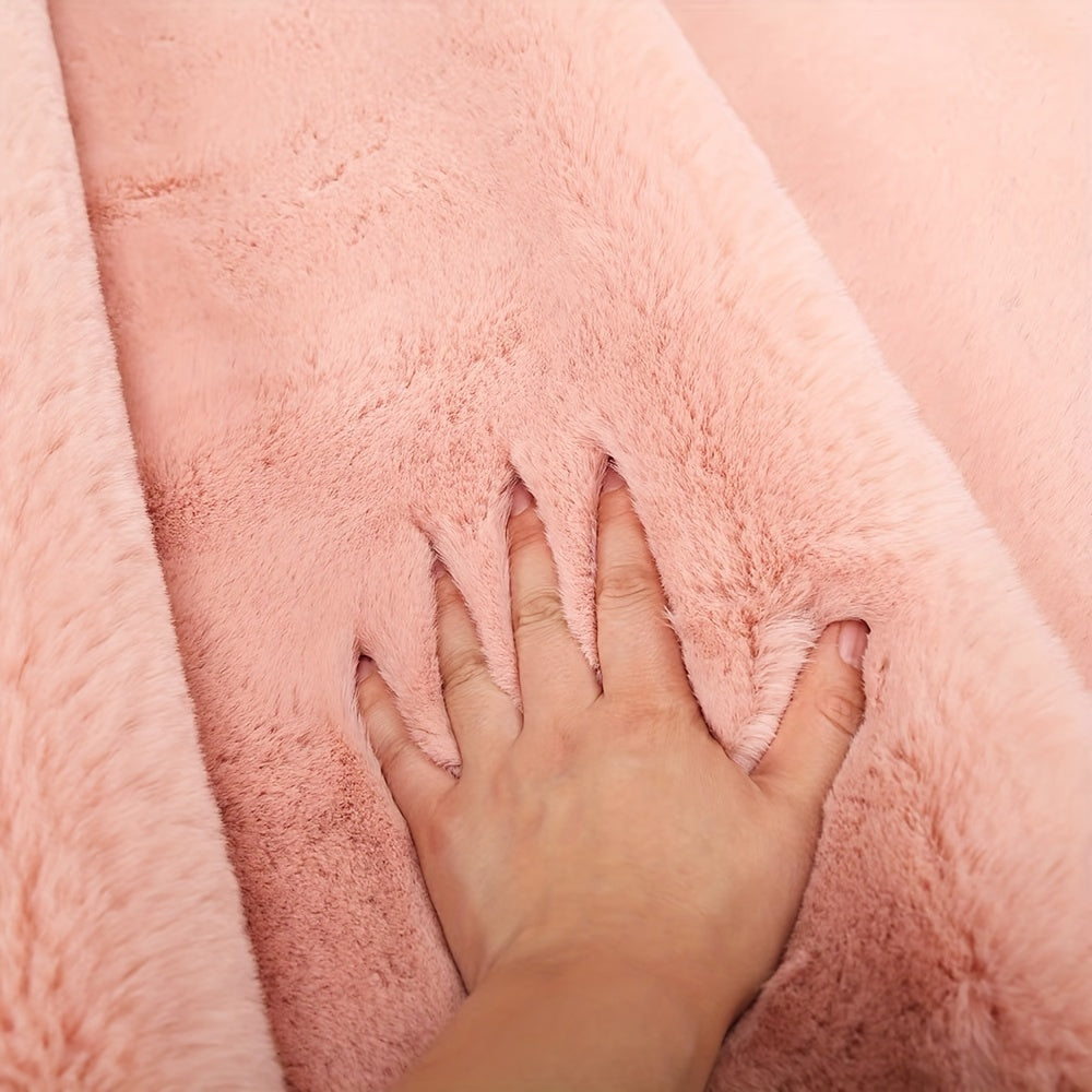 1pc Faux Rabbit Fur Rug, Light Luxury Bedroom Carpet, Dry Cleaning Special-shaped Floor Mat, For Bedside Accessories Living Room Supplies Home Decor Indoors