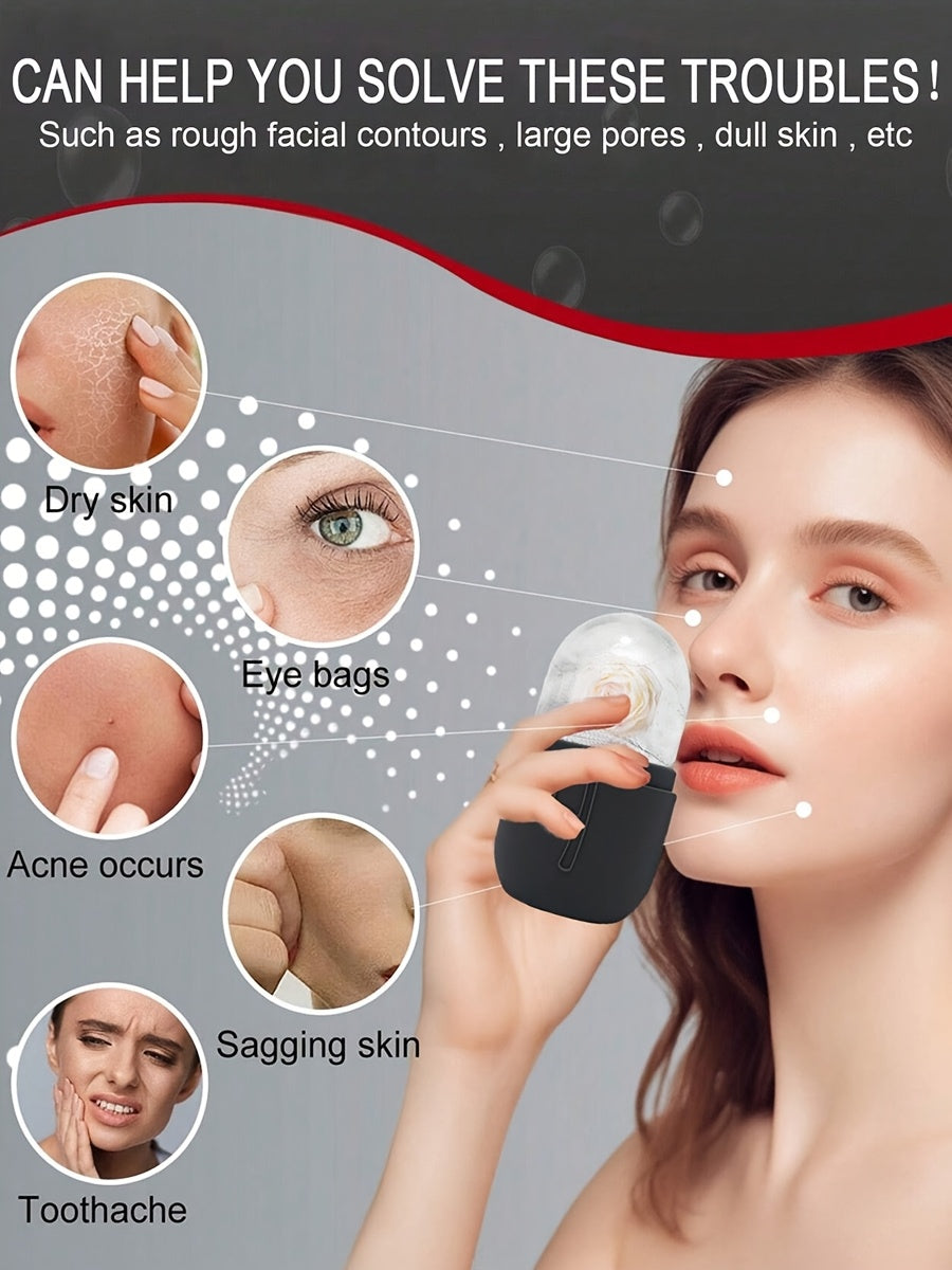 Juego de 3 piezas de herramientas de masaje facial | Incluye masajeador de rodillos, paleta, tabla de raspado corporal y para la espalda. Nueva bolsa de hielo facial de silicona con rejilla para rodillos de color beige claro.