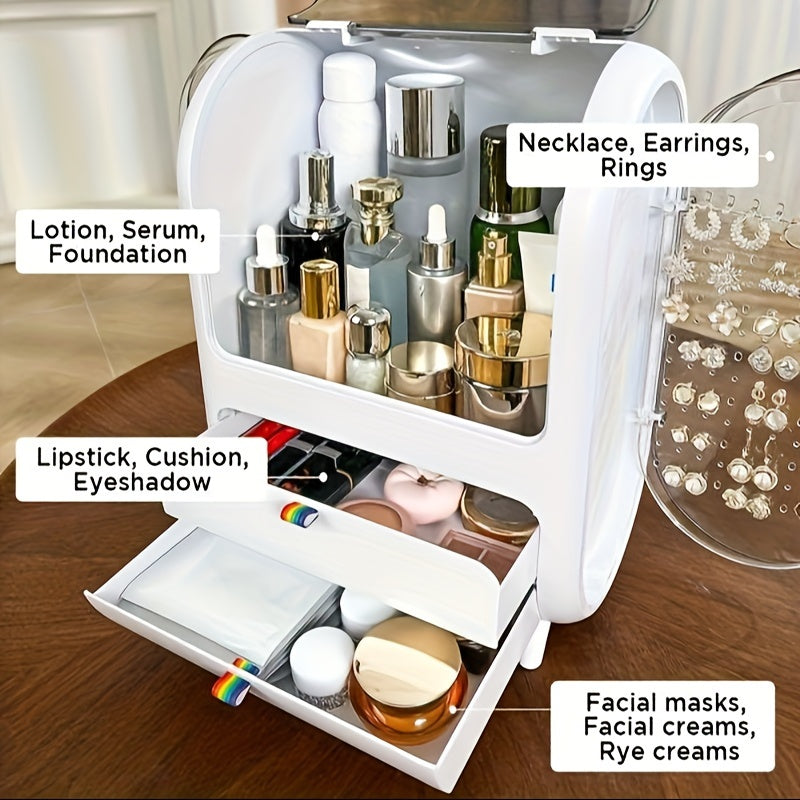 Portable Light Luxury Series Multi-Function Make Up Case Cosmetic Storage, Skin Care Products Jewelry Organizer Lipstick Box - White