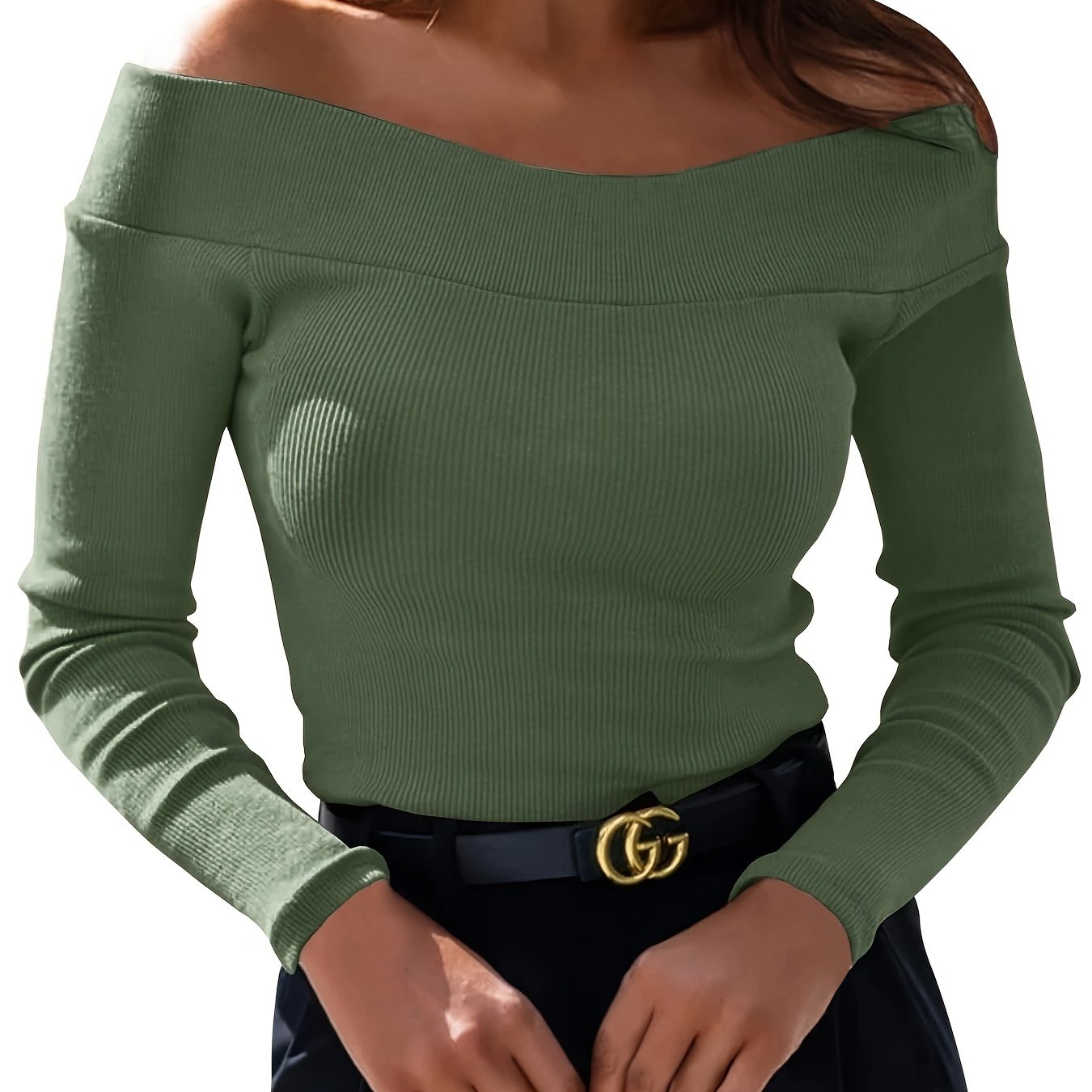 Blusas de manga larga con hombros descubiertos, elegantes y ajustadas para mujer, camisetas y blusas.