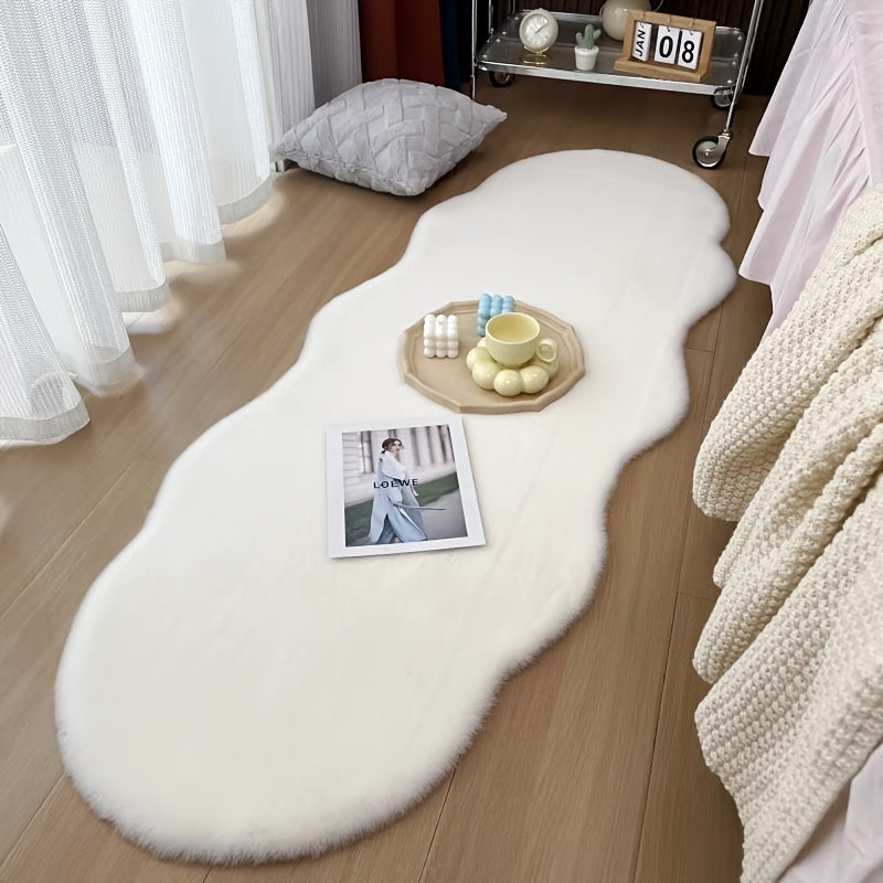 1pc Faux Rabbit Fur Rug, Light Luxury Bedroom Carpet, Dry Cleaning Special-shaped Floor Mat, For Bedside Accessories Living Room Supplies Home Decor Indoors
