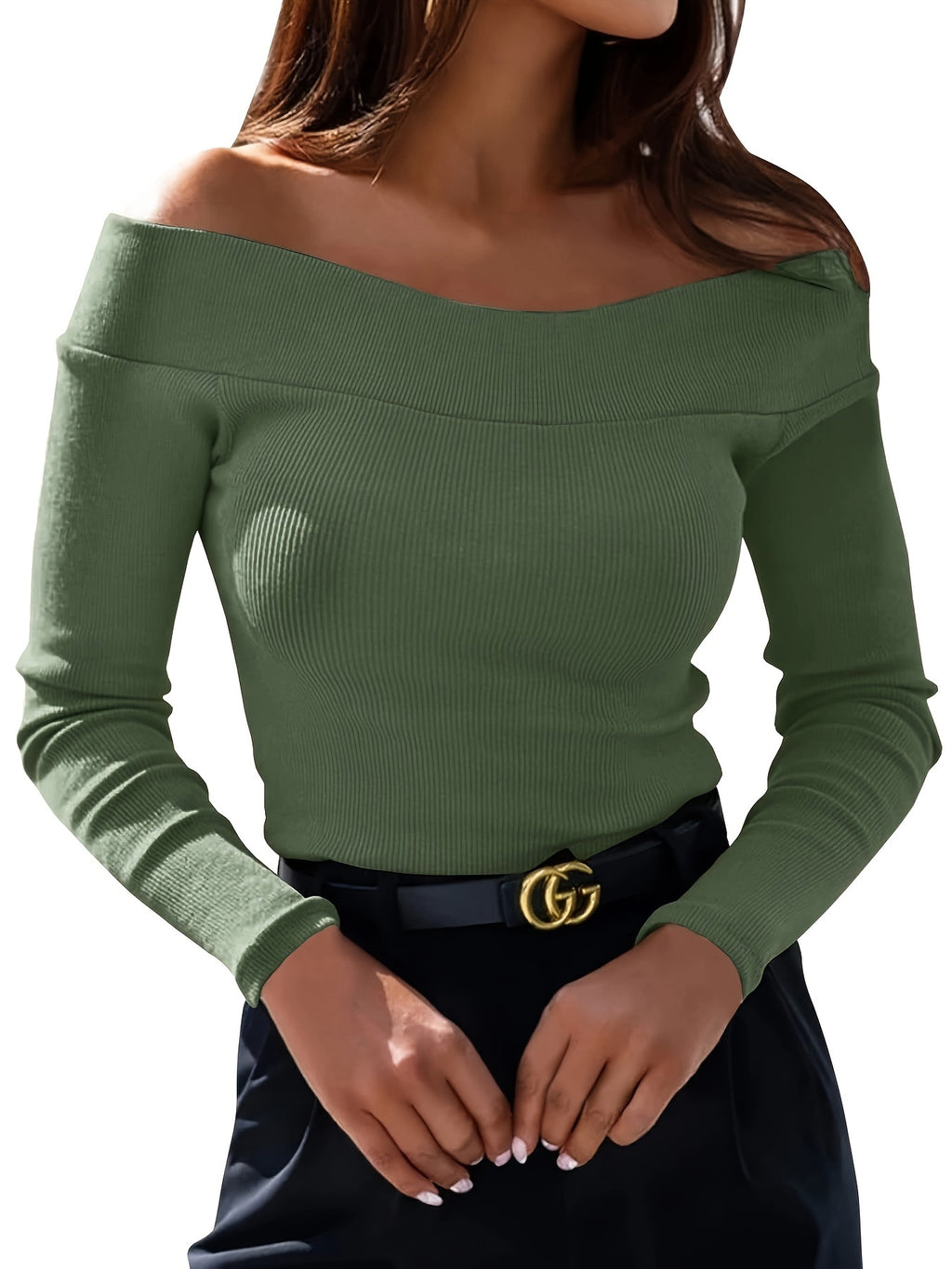 Blusas de manga larga con hombros descubiertos, elegantes y ajustadas para mujer, camisetas y blusas.