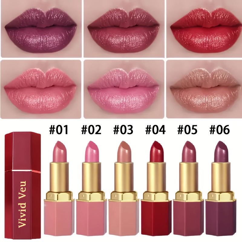 6 Creamy Lipsticks - Long-lasting Moisturising Creamy Formula, Easy To Apply Smooth Texture, Colourful Berry Shades Suitable For All Light Beige Skin Tones, Everyday Make-up, Easy To Apply, Glossy Effect, A Must-have For Beau